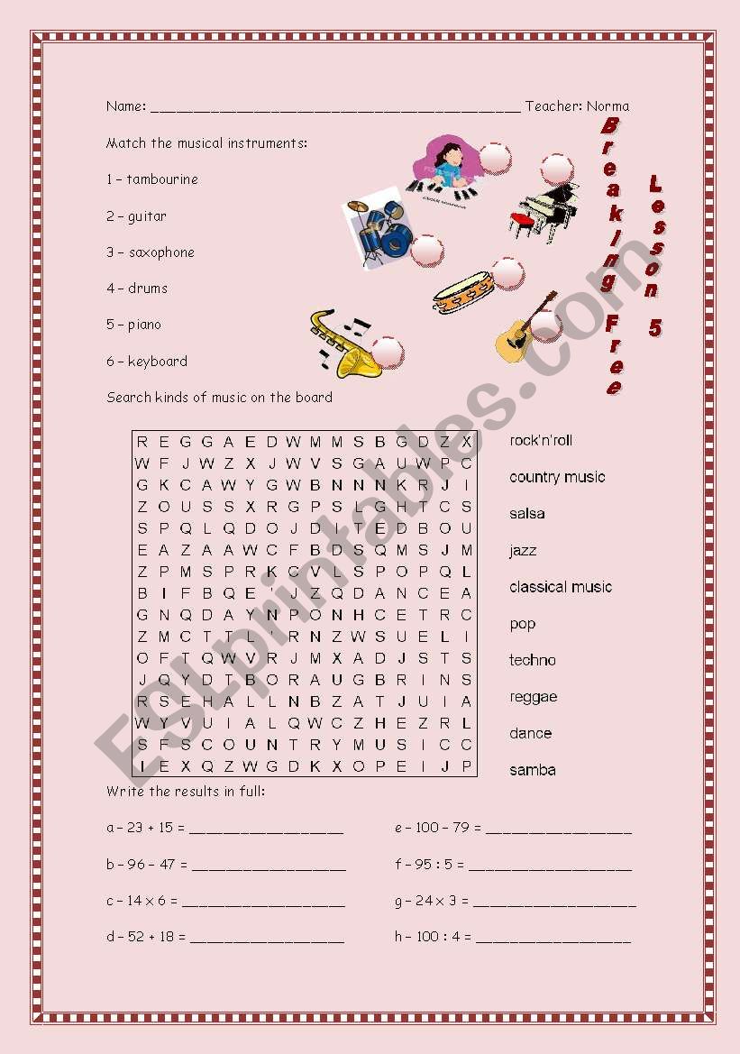 Musical Instruments worksheet