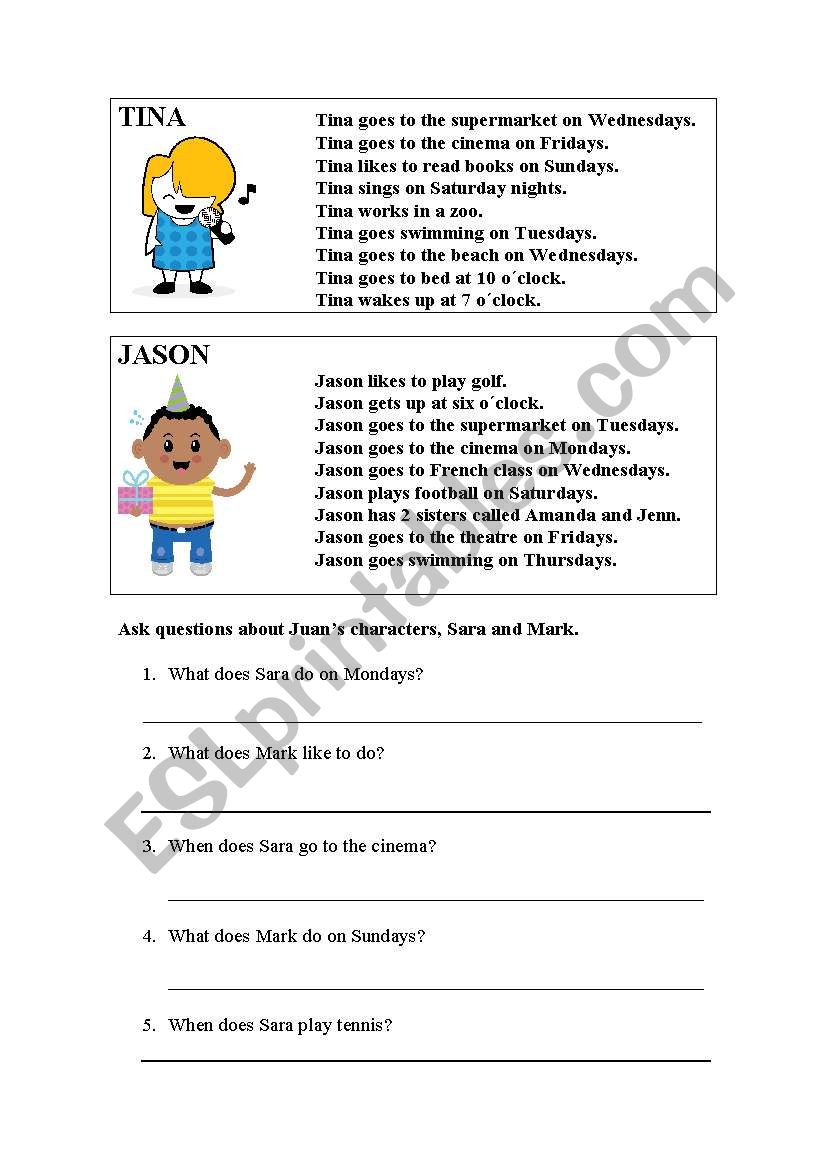 Daily activities & days of the week - conversation worksheet