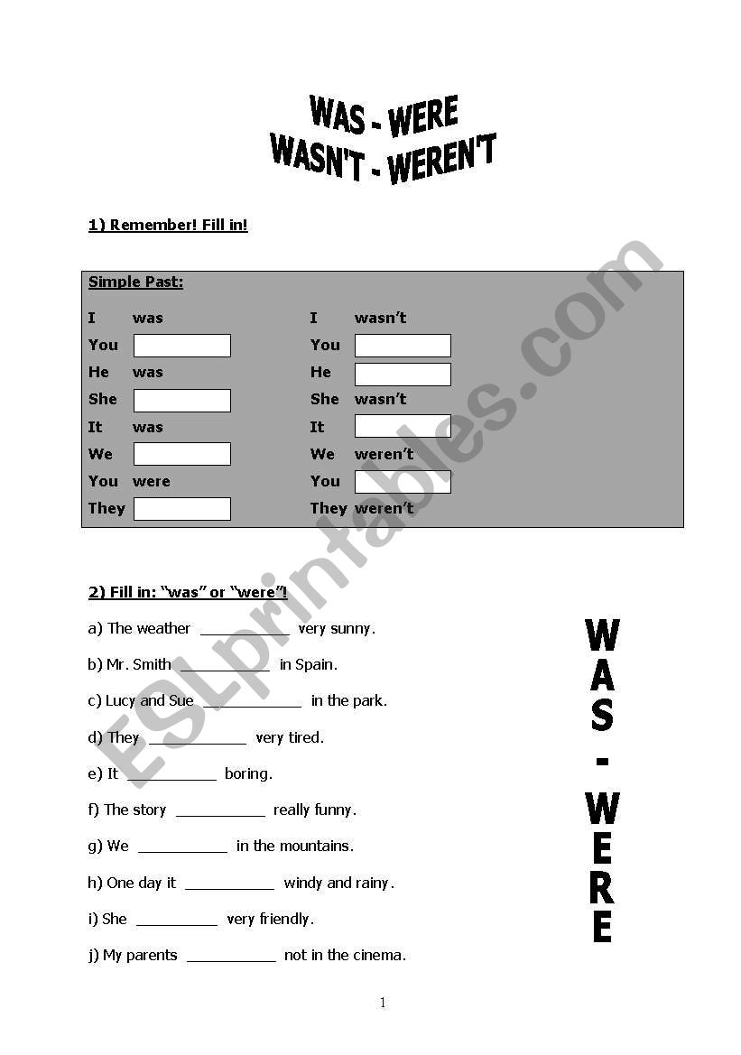 Was or were? worksheet