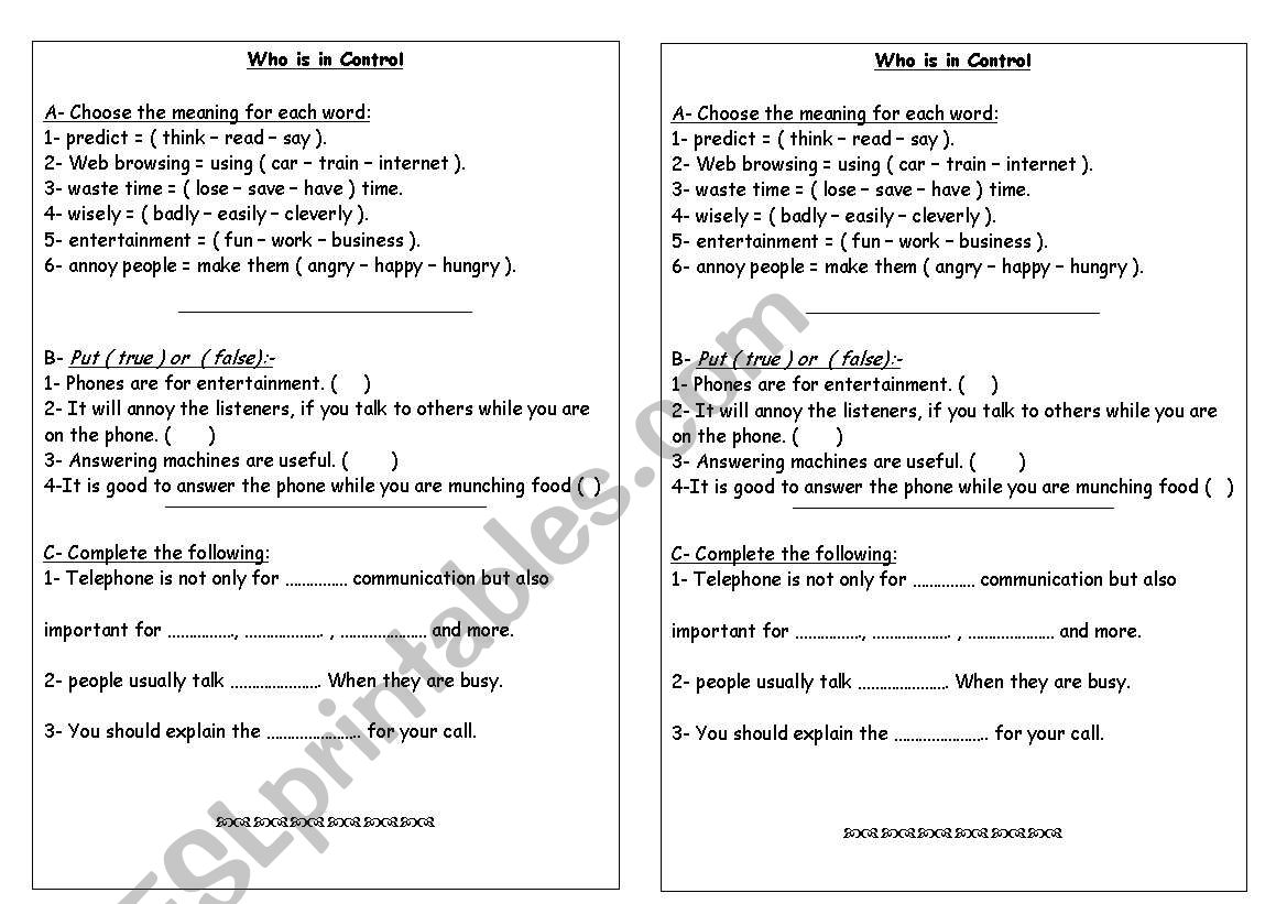 Who´s  In Control? worksheet