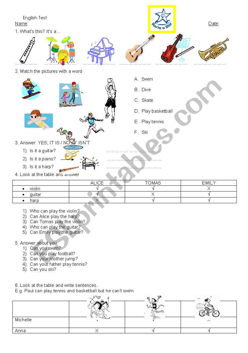 can can´t worksheet