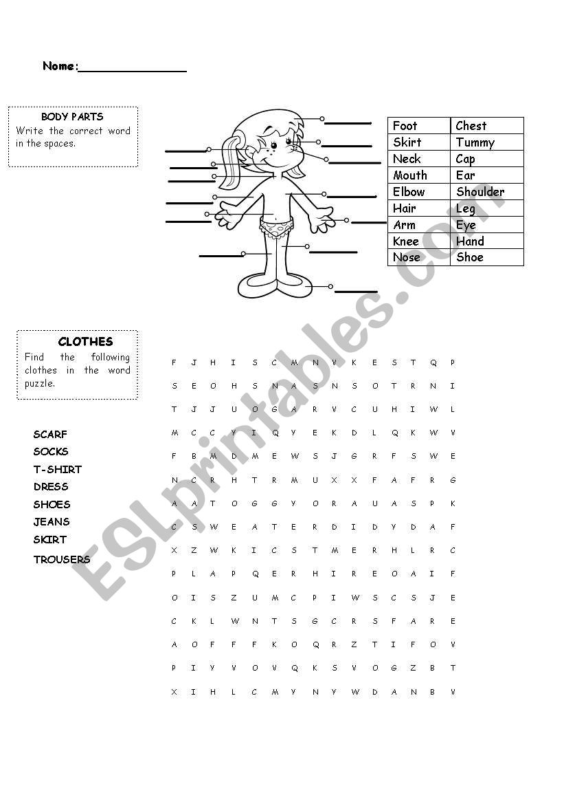 Body Parts and Clothes worksheet