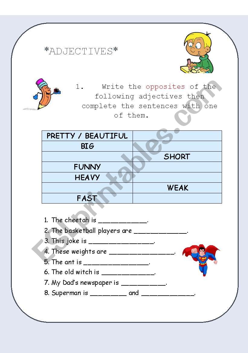 Adjectives Part 01 worksheet