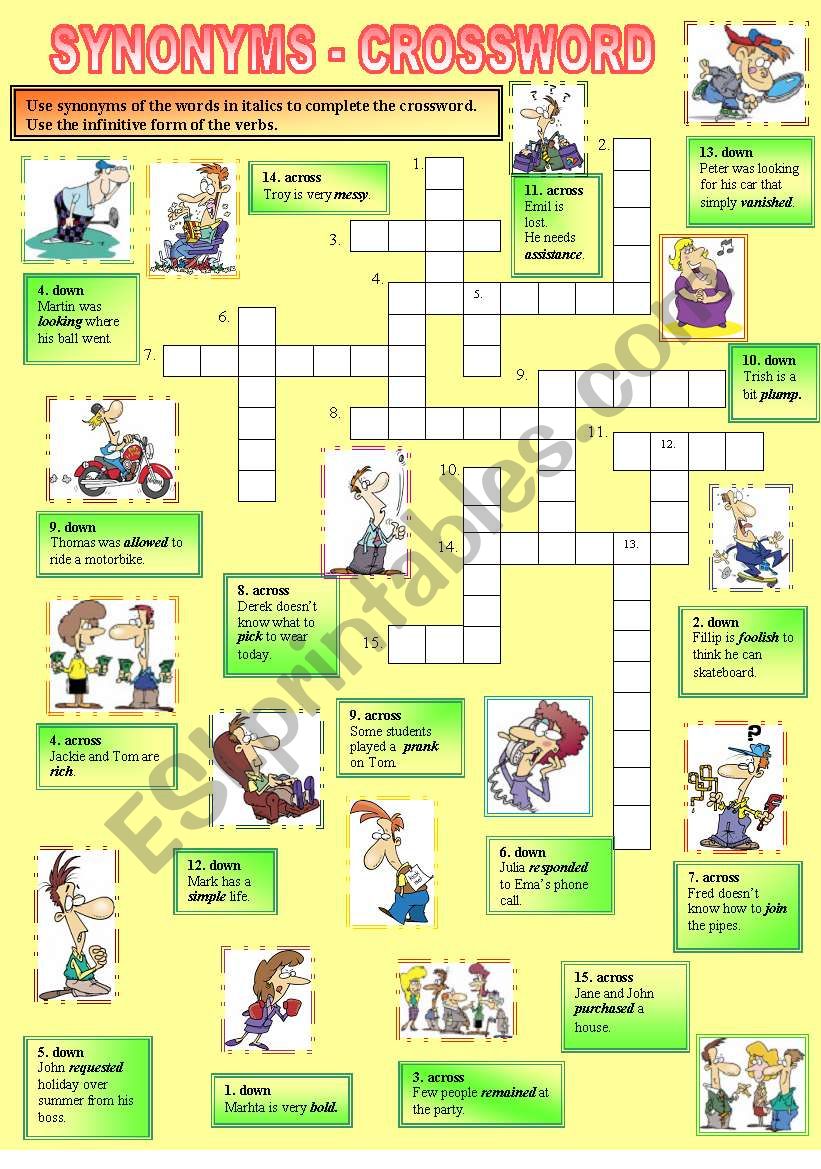 SYNONYMS CROSSWORD worksheet