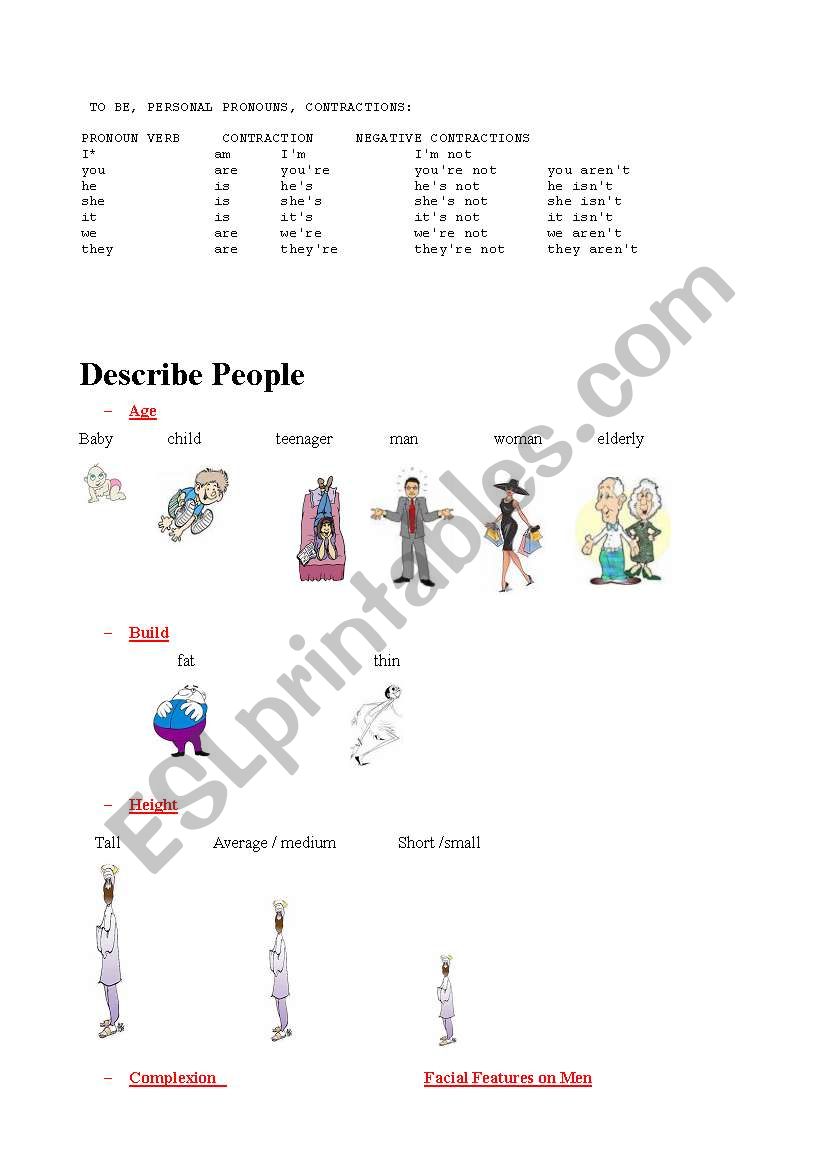 Descriptive words for people worksheet