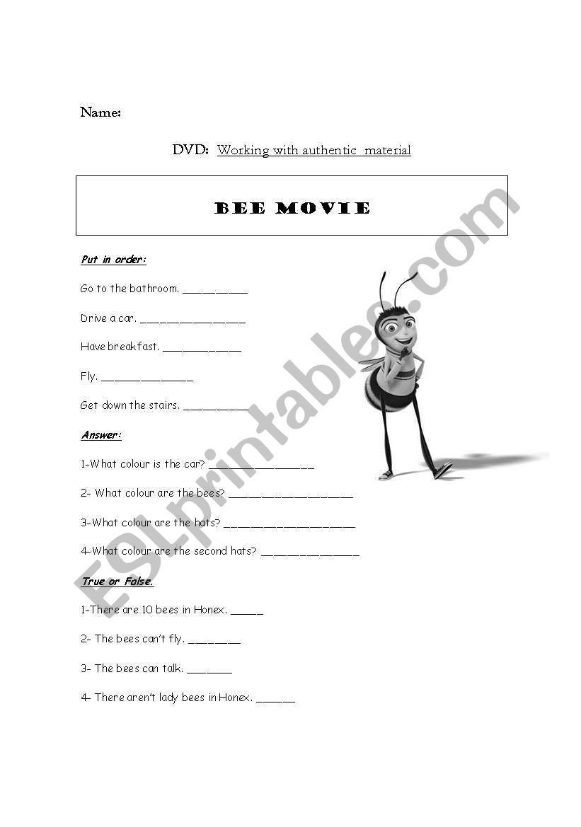 DVD Session Bee Movie worksheet