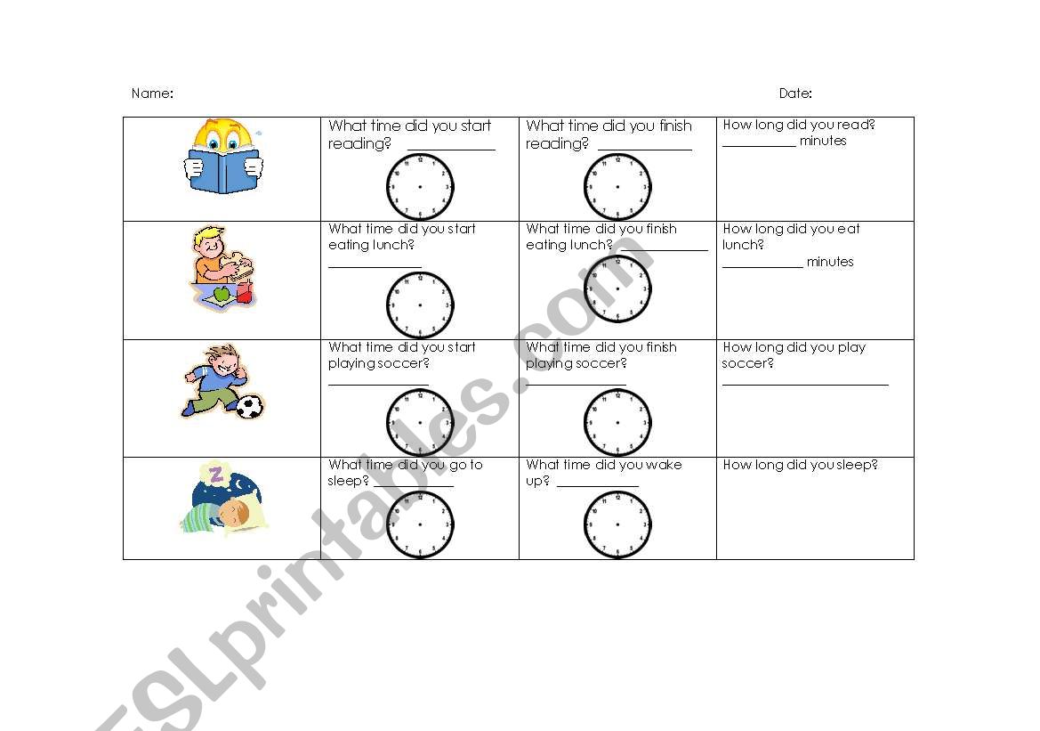 Elapsed Time worksheet