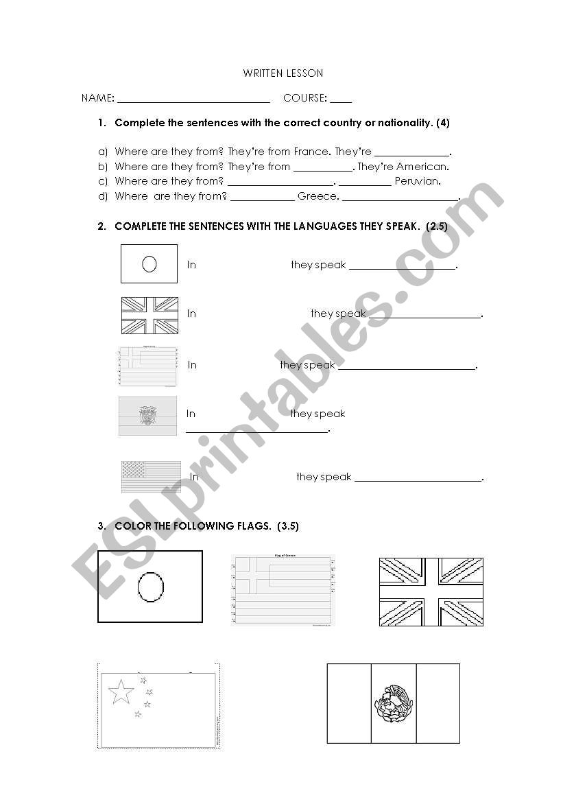 COUNTRIES AND NATIONALITIES worksheet