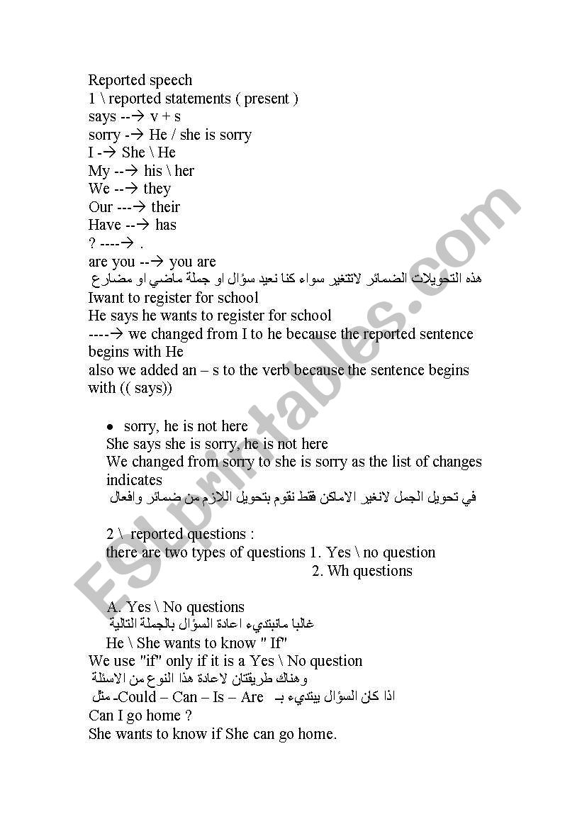 INDIRECT SPEECH - QUESTIONS worksheet