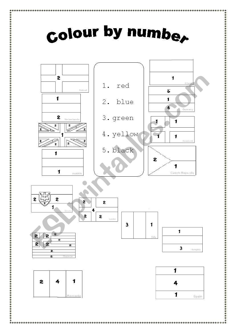 european flags- colour by number