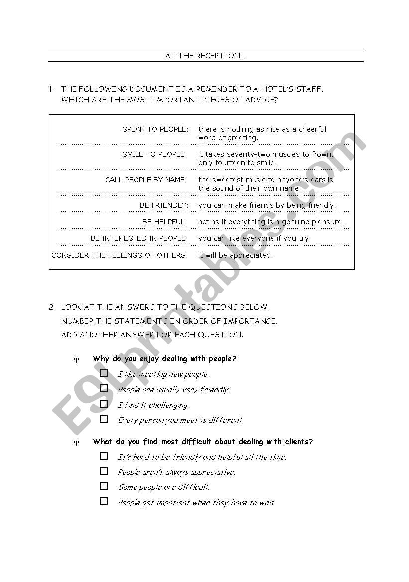 Hotel Reception 2 worksheet