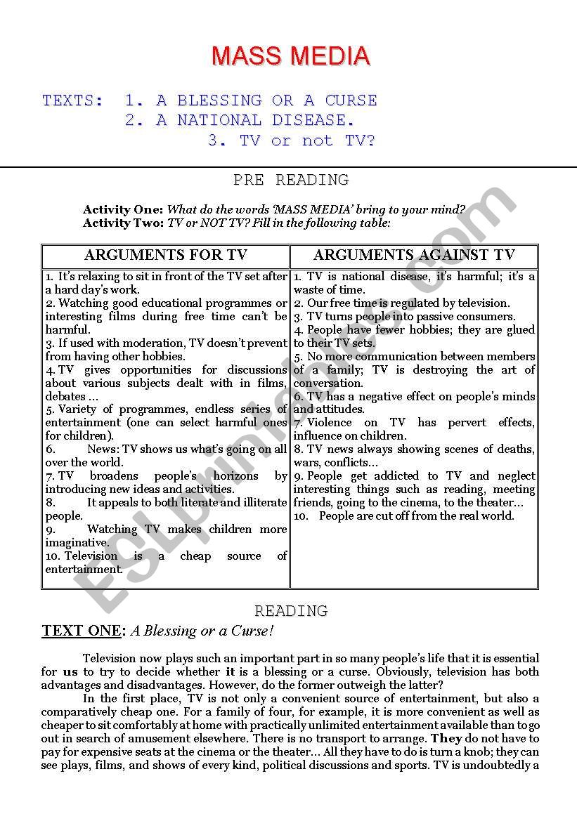 Mass Media (Three Reading passages)