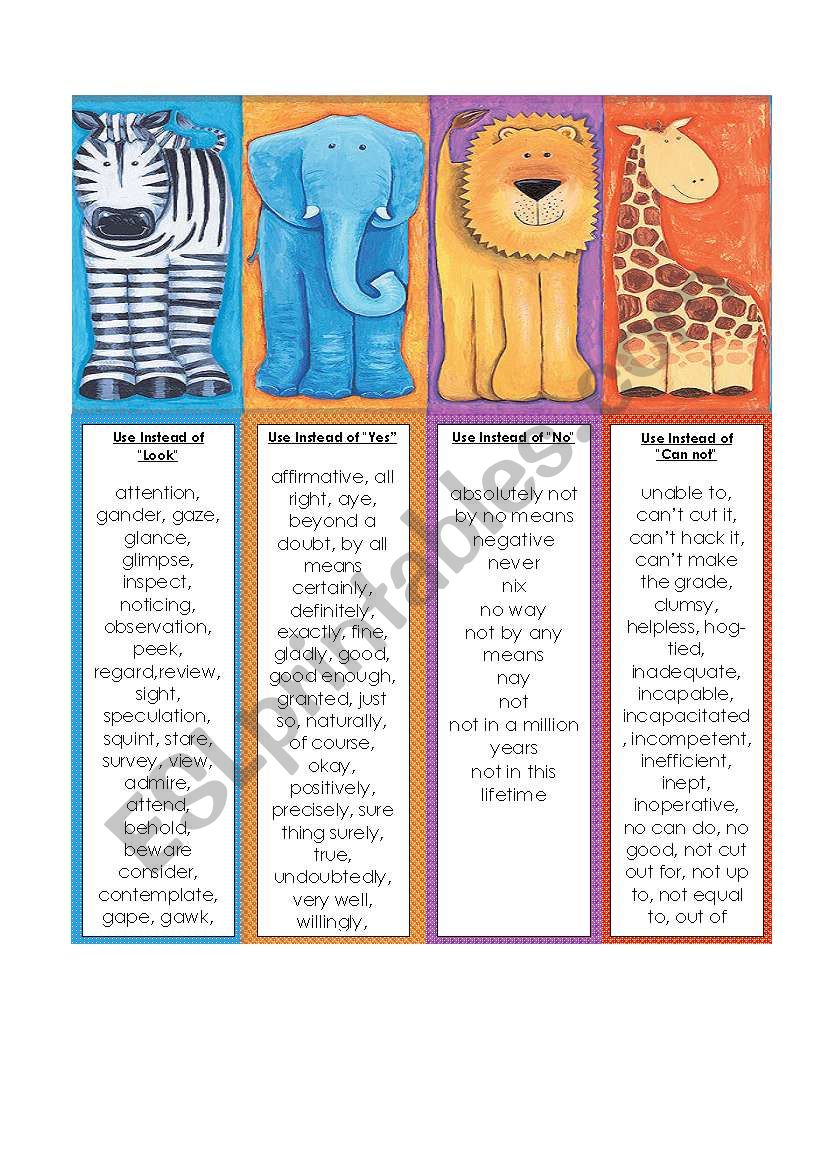 Synonym Bookmarks 2 - Look, Yes, No and CanÂ´t