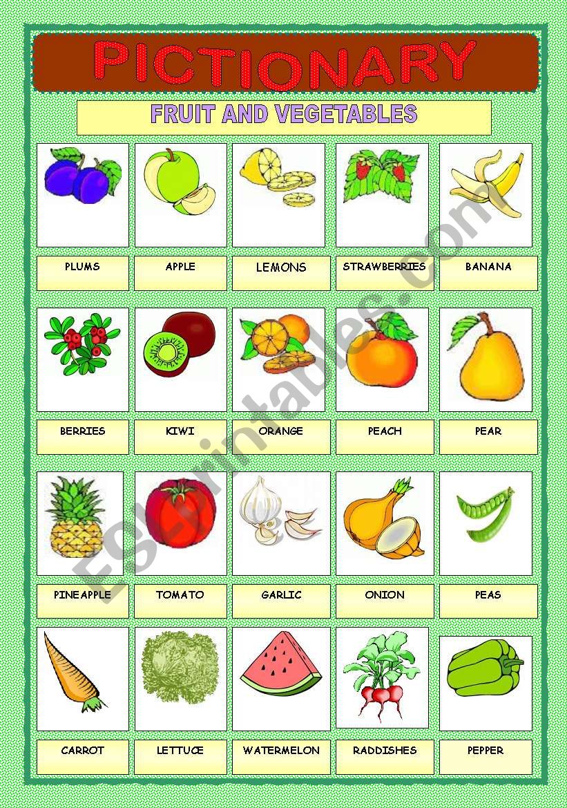 PICTIONARY - FRUIT AND VEGETABLES