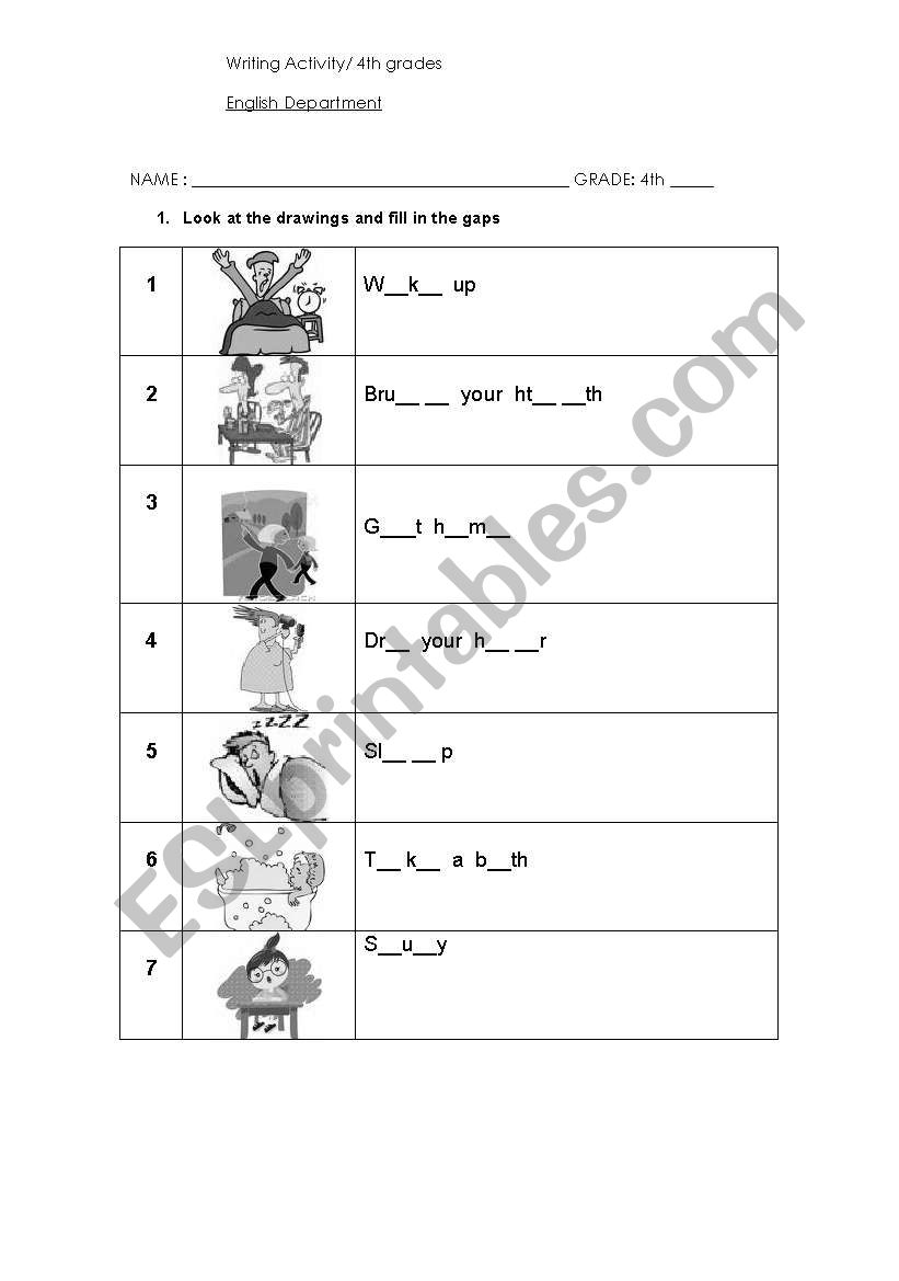 Daily routines worksheet