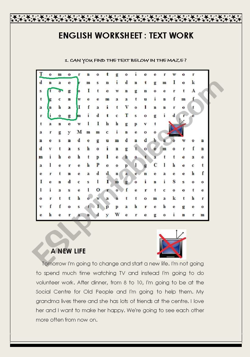 Text Maze: A New Life worksheet