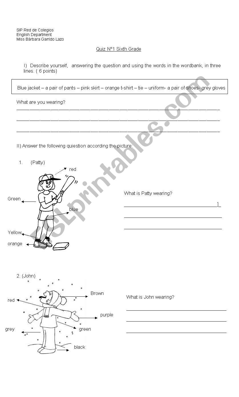 Clothes quiz worksheet