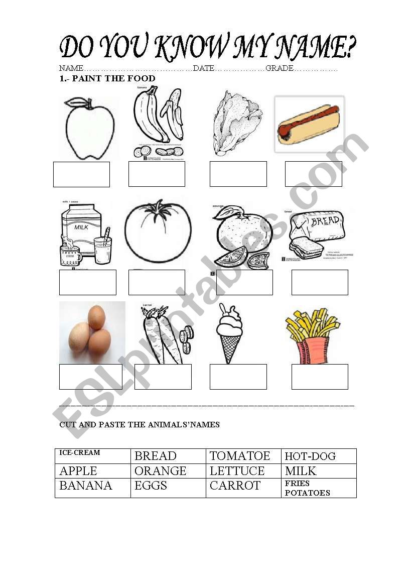 FOOD worksheet
