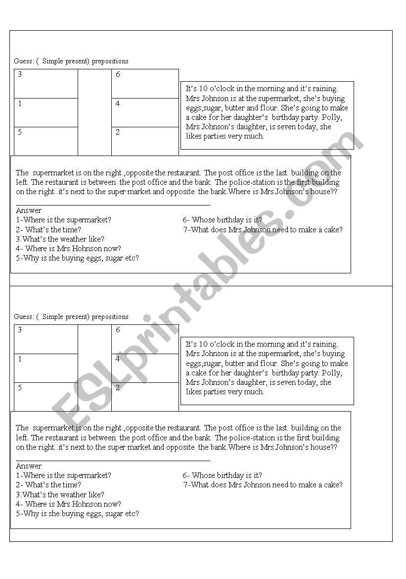 wheres Mrs Johnsons house? worksheet