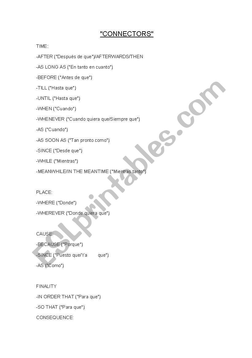 Connectors worksheet