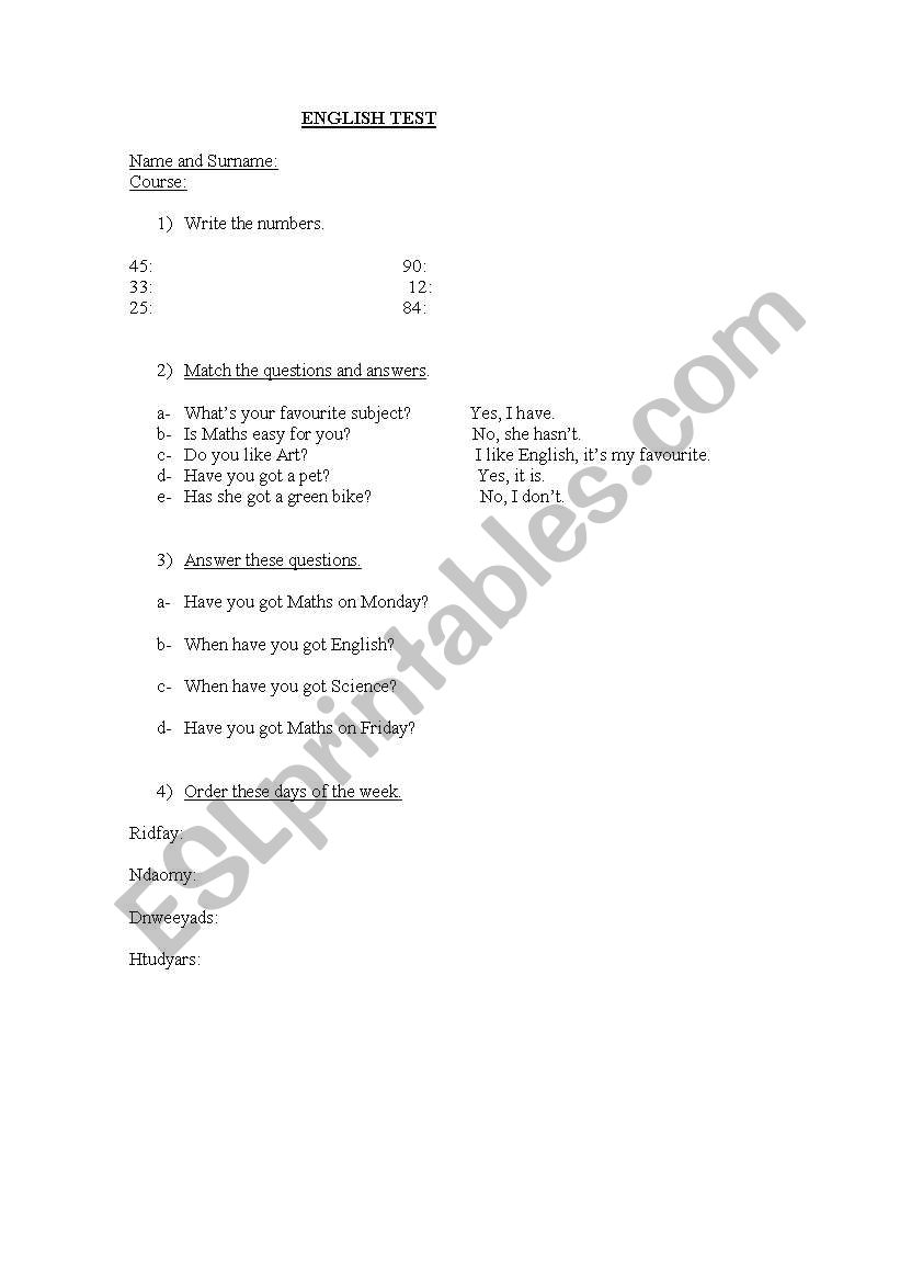 Test worksheet