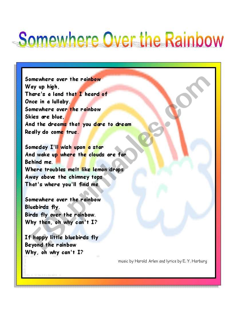 Somewhere Over the Rainbow worksheet