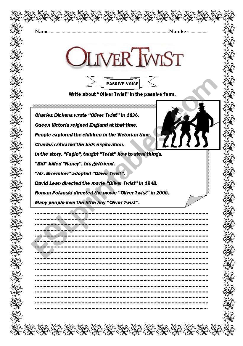 Oliver Twist Passive Voice worksheet