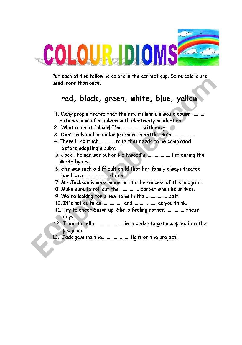 COLOUR IDIOMS worksheet