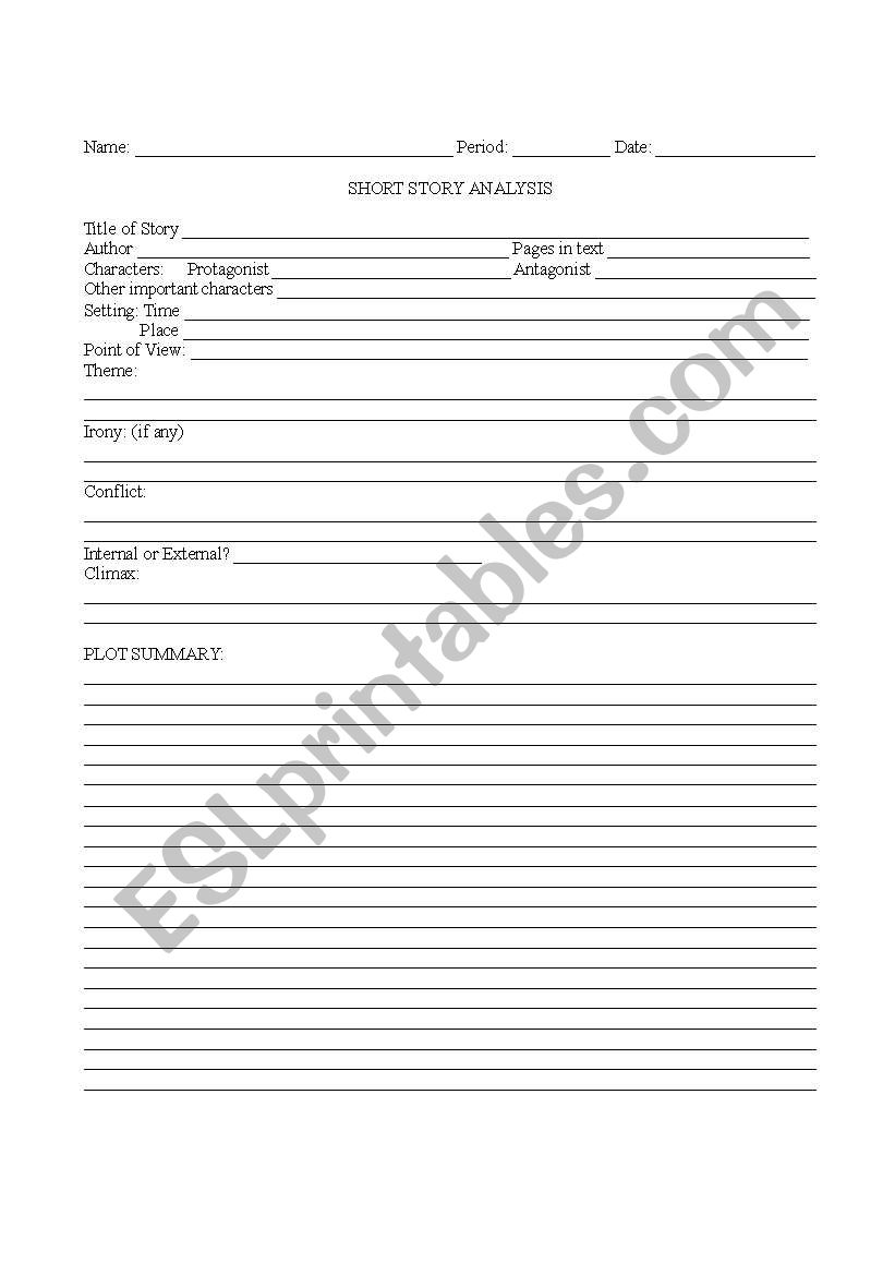 Short Story Analysis worksheet