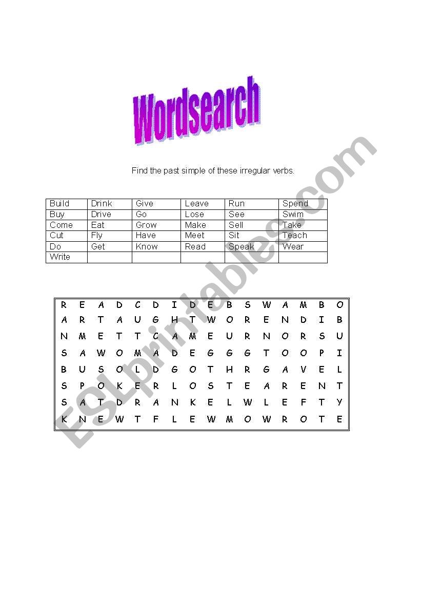 Wordsearch worksheet