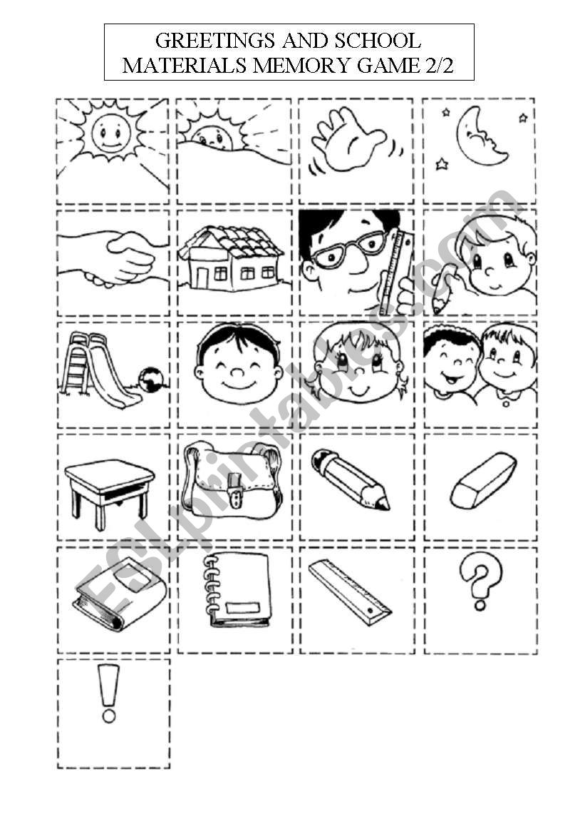 School materials and greetings memory game 2/2