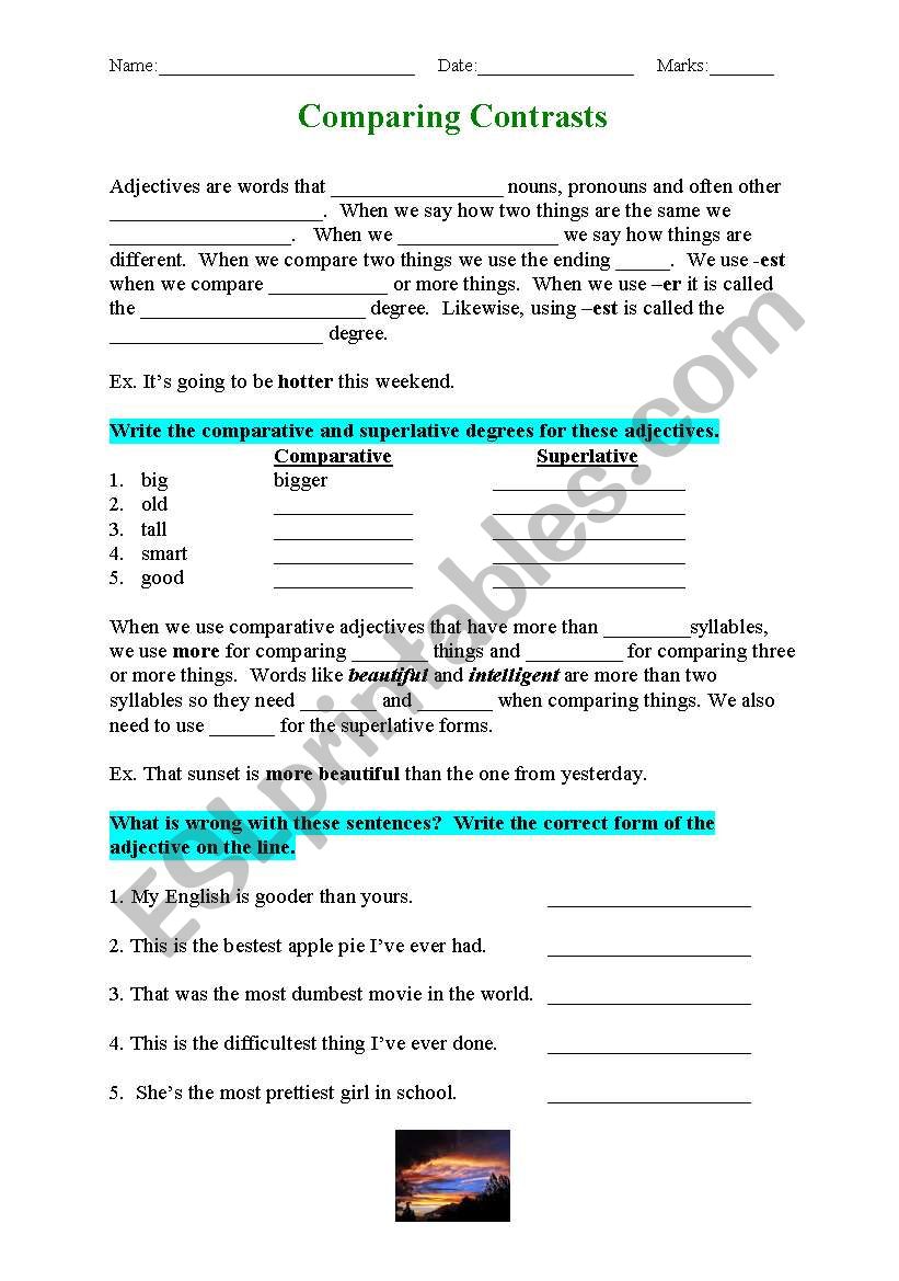 Comparatives n Superlatives worksheet