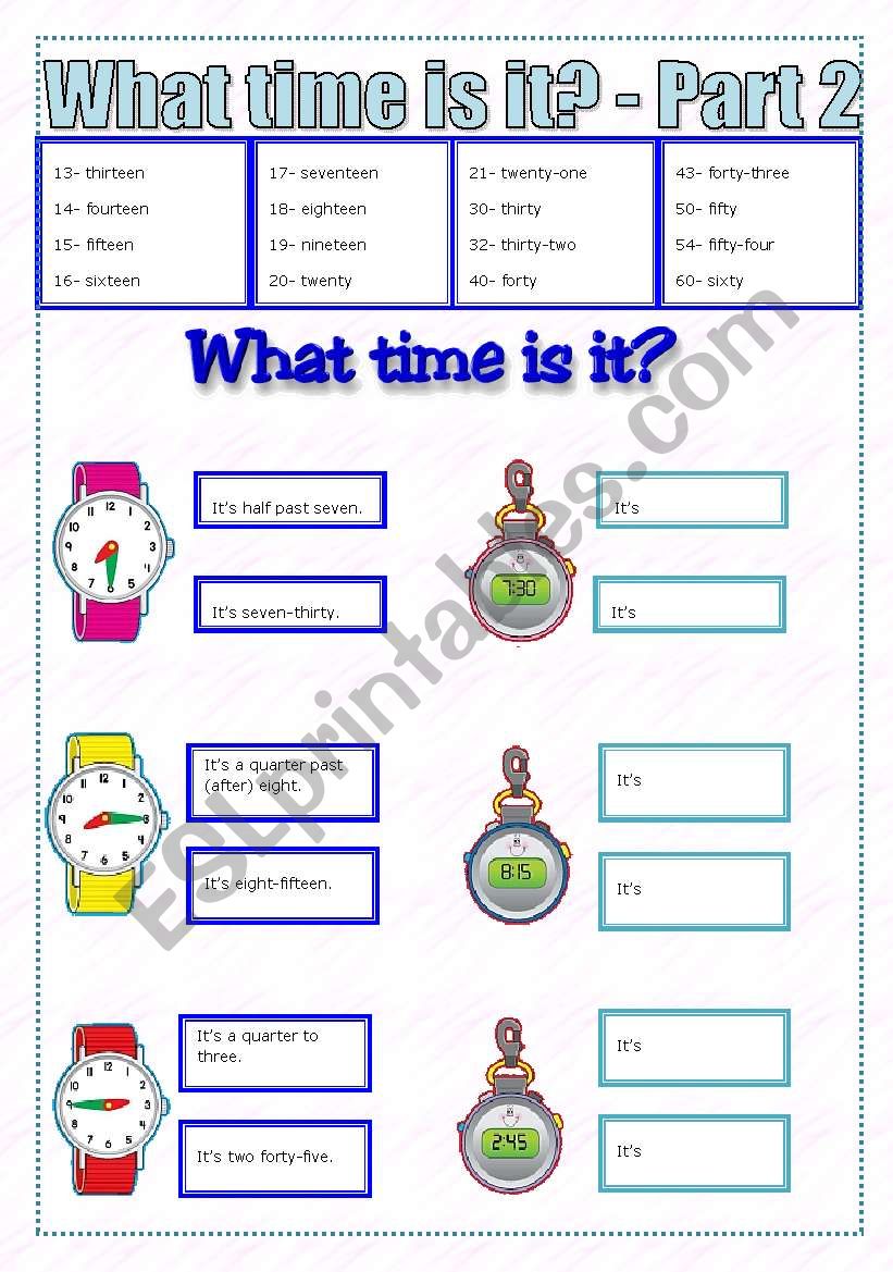 What time is it? - part 2 worksheet
