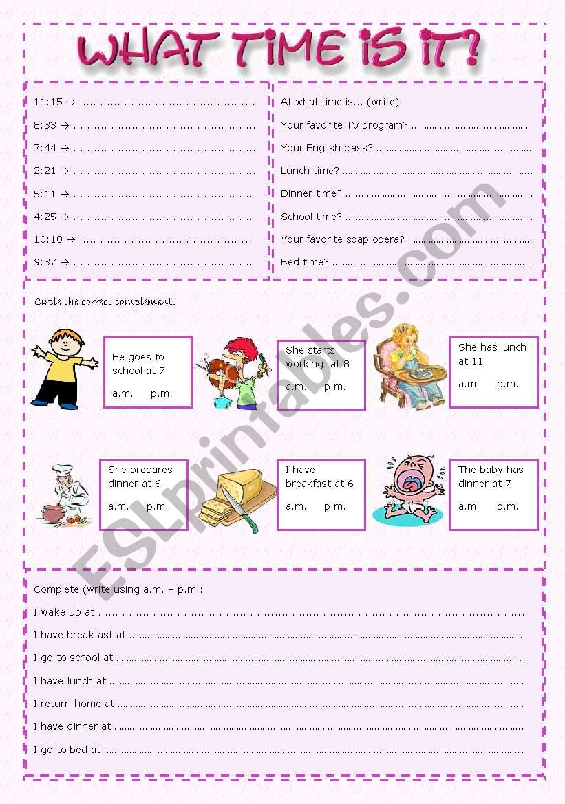 What time is it? - Exercises worksheet