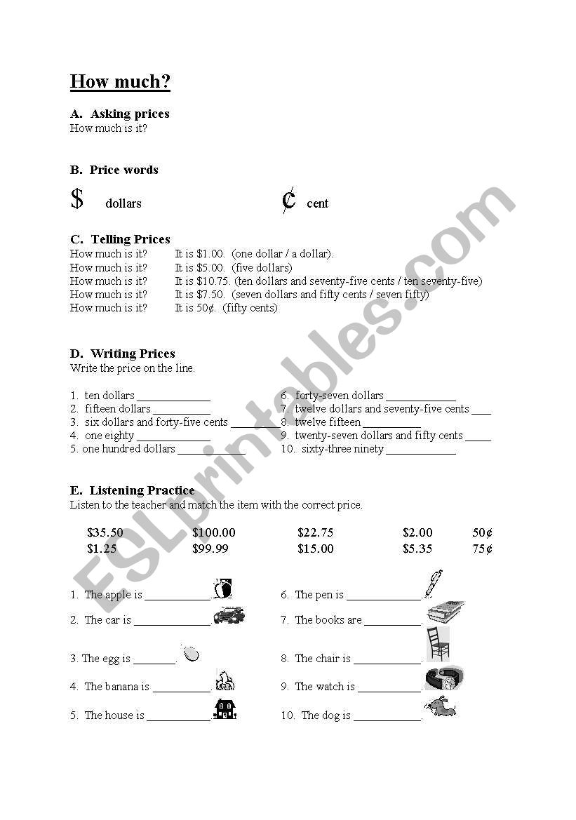 How much? worksheet