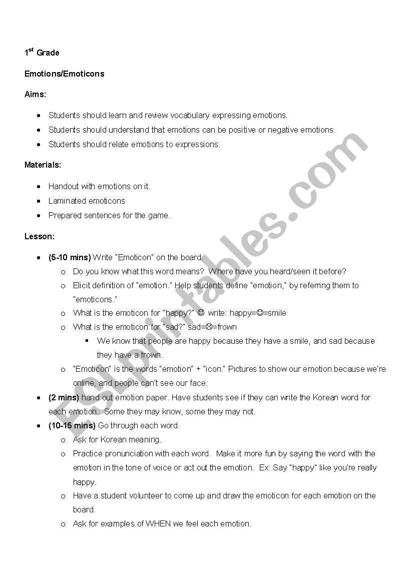 Emoticon Lesson Plan worksheet