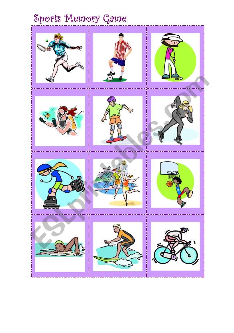 Sports memory game worksheet