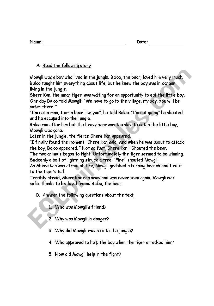 Jungle Book worksheet