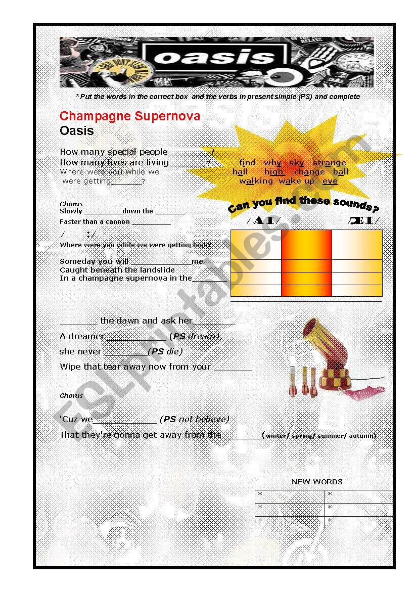 Champagne Supernova OASIS worksheet