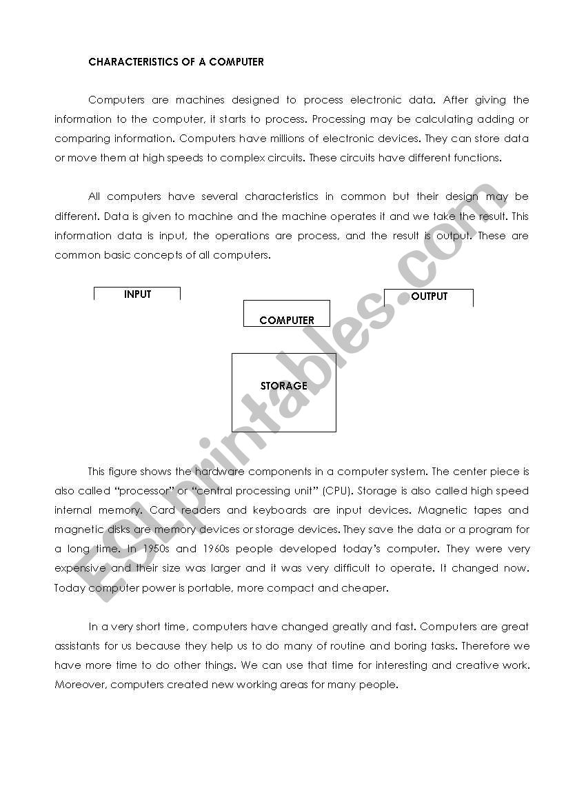 Characteristics of a Computer worksheet