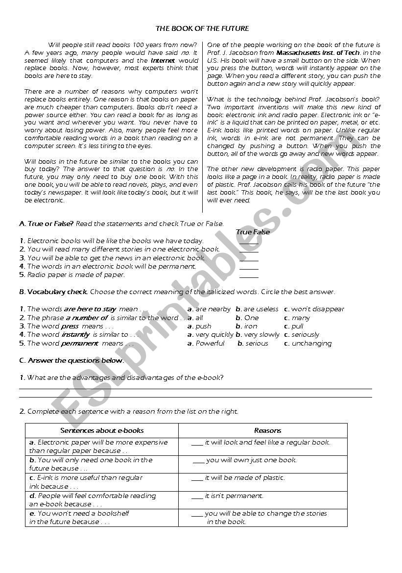 The Book of the Future worksheet