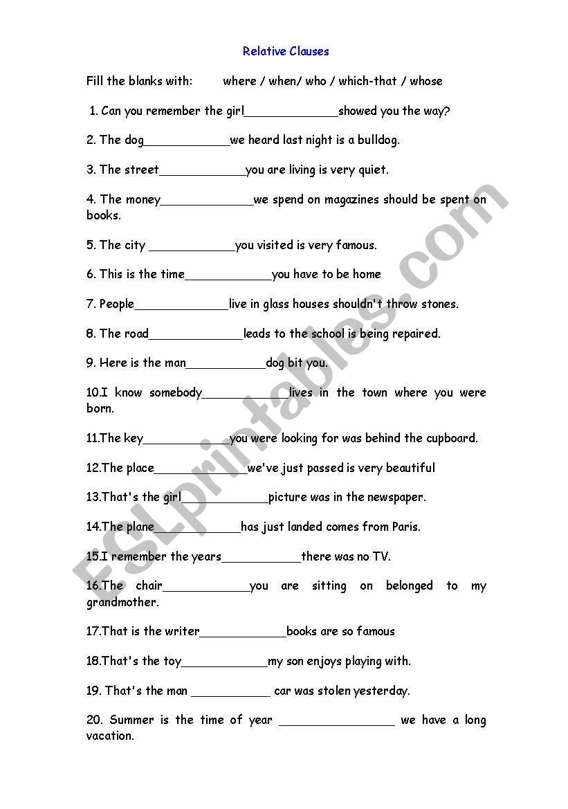 Relative Clauses worksheet