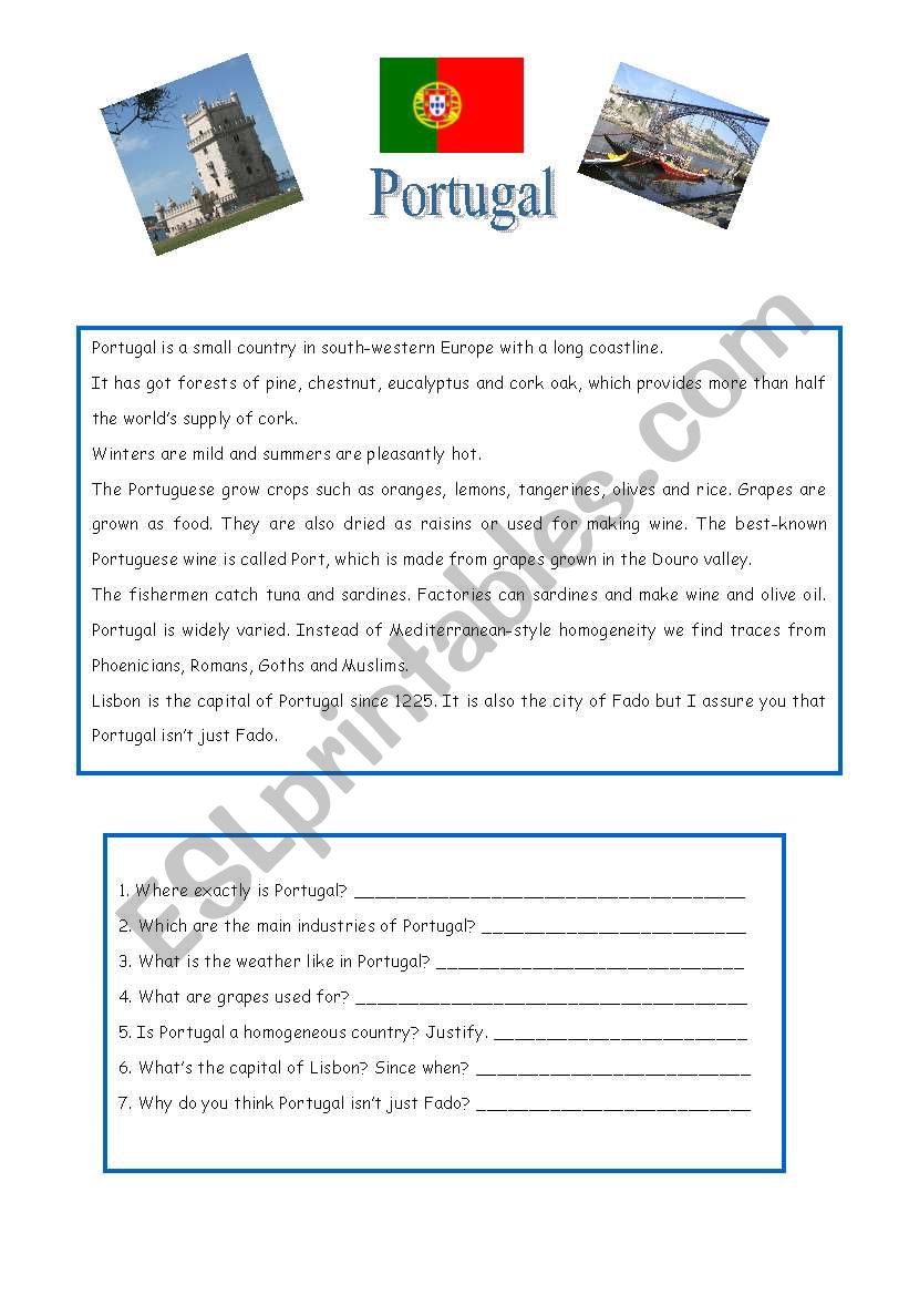 Portugal Esl Worksheet By Nani Pappi