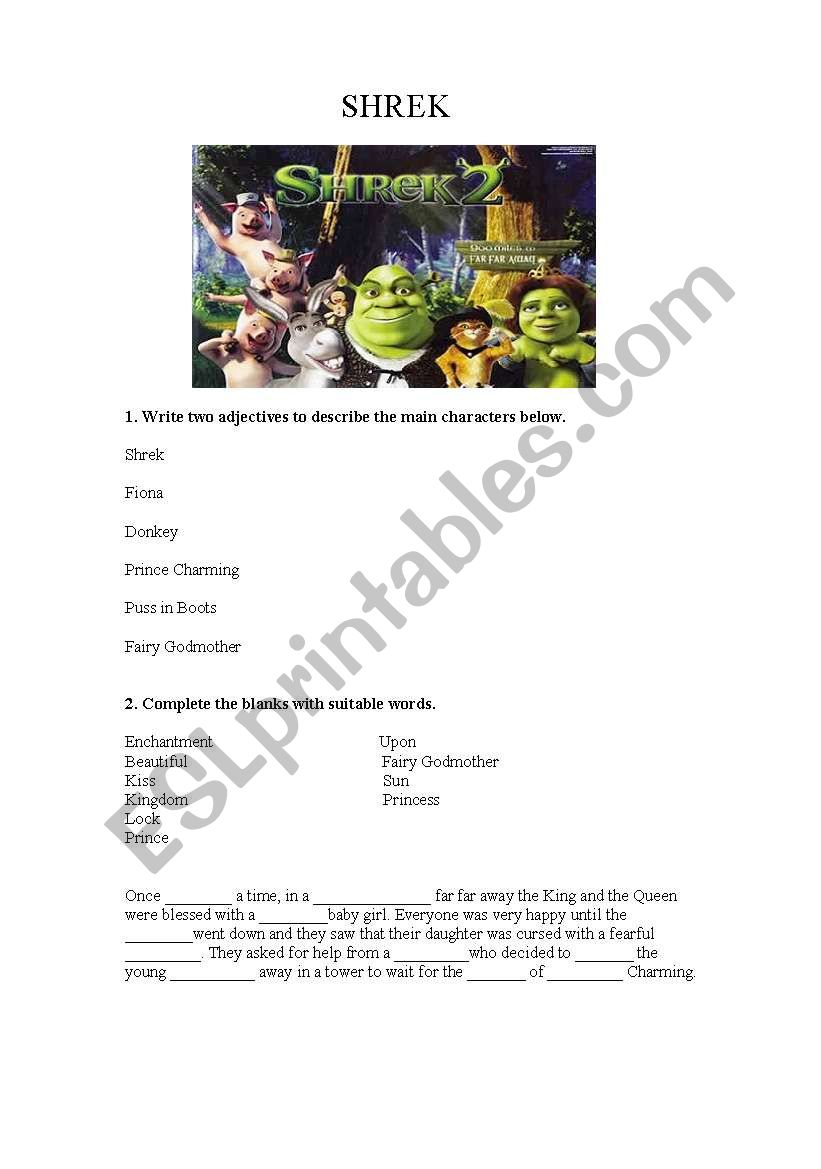 shrek 2 worksheet