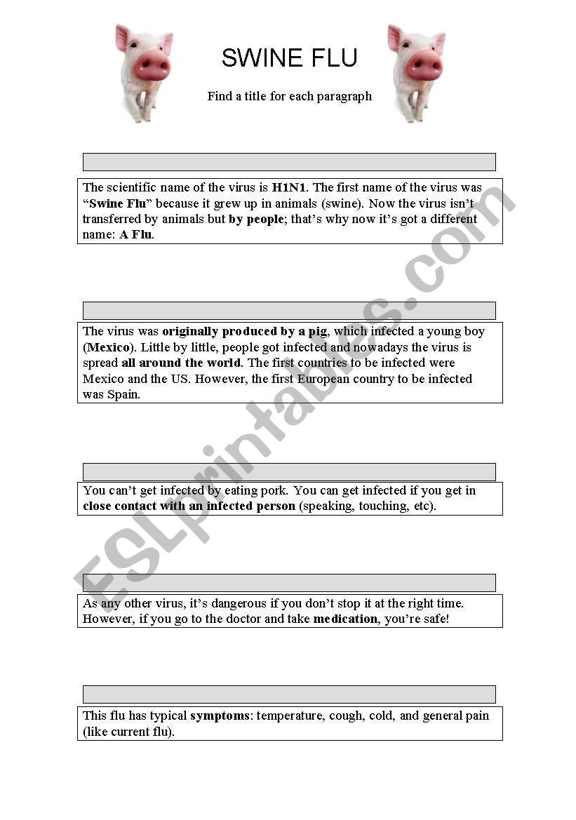 SWINE FLU FACTS worksheet