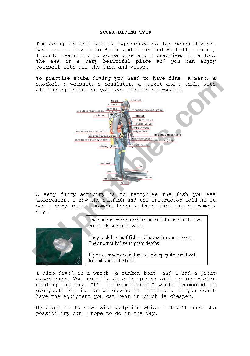 Scuba Diving Trip worksheet