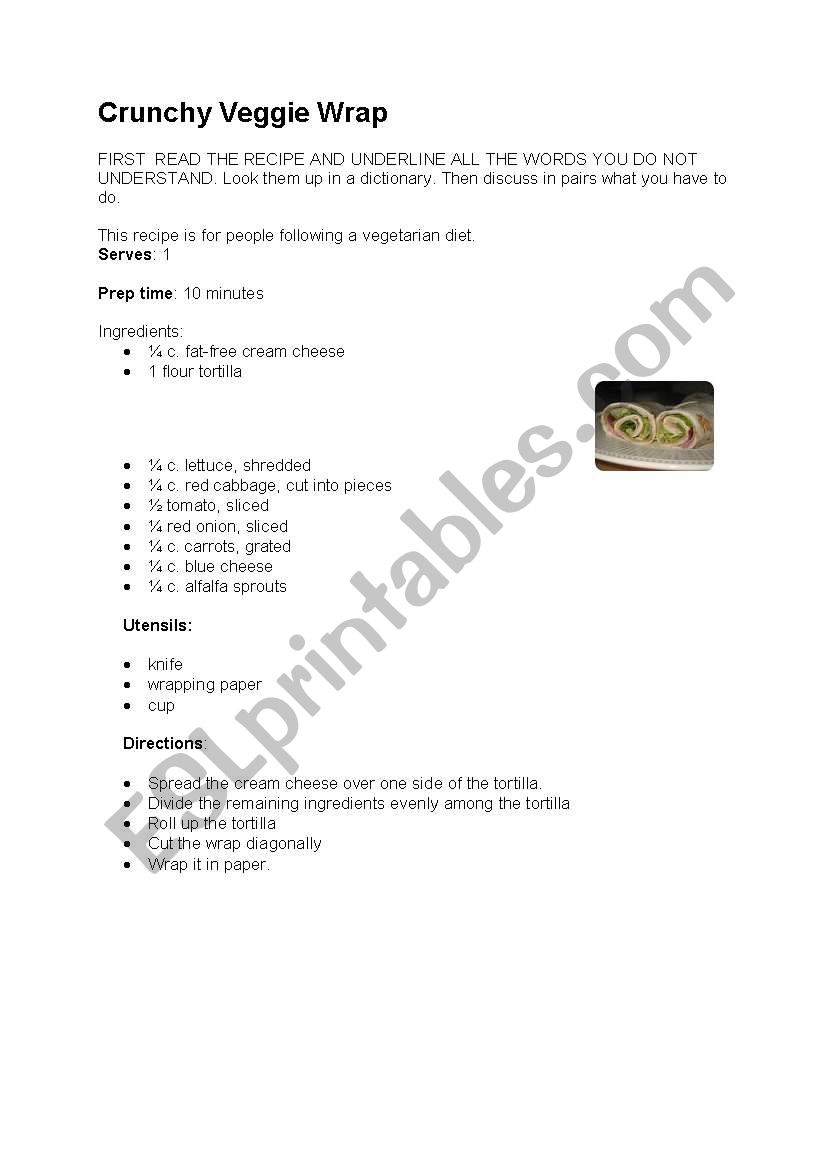 cooking in class worksheet