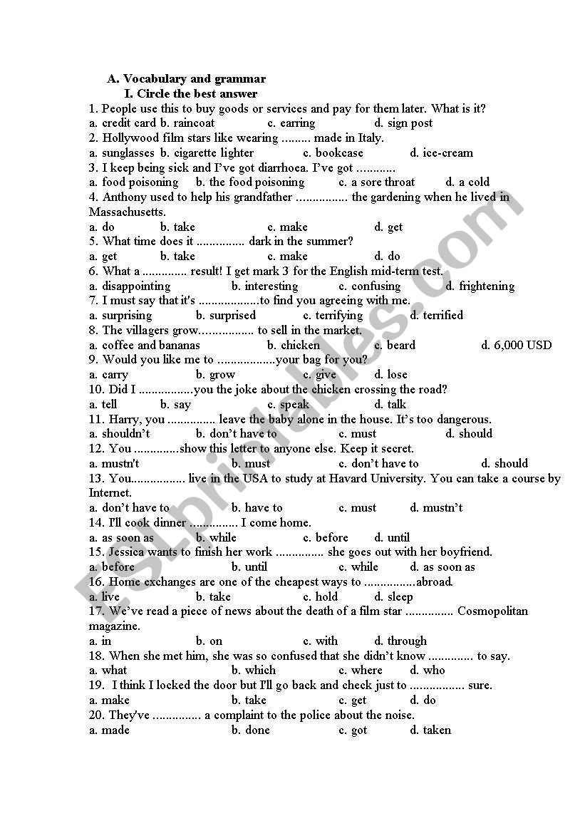 test worksheet