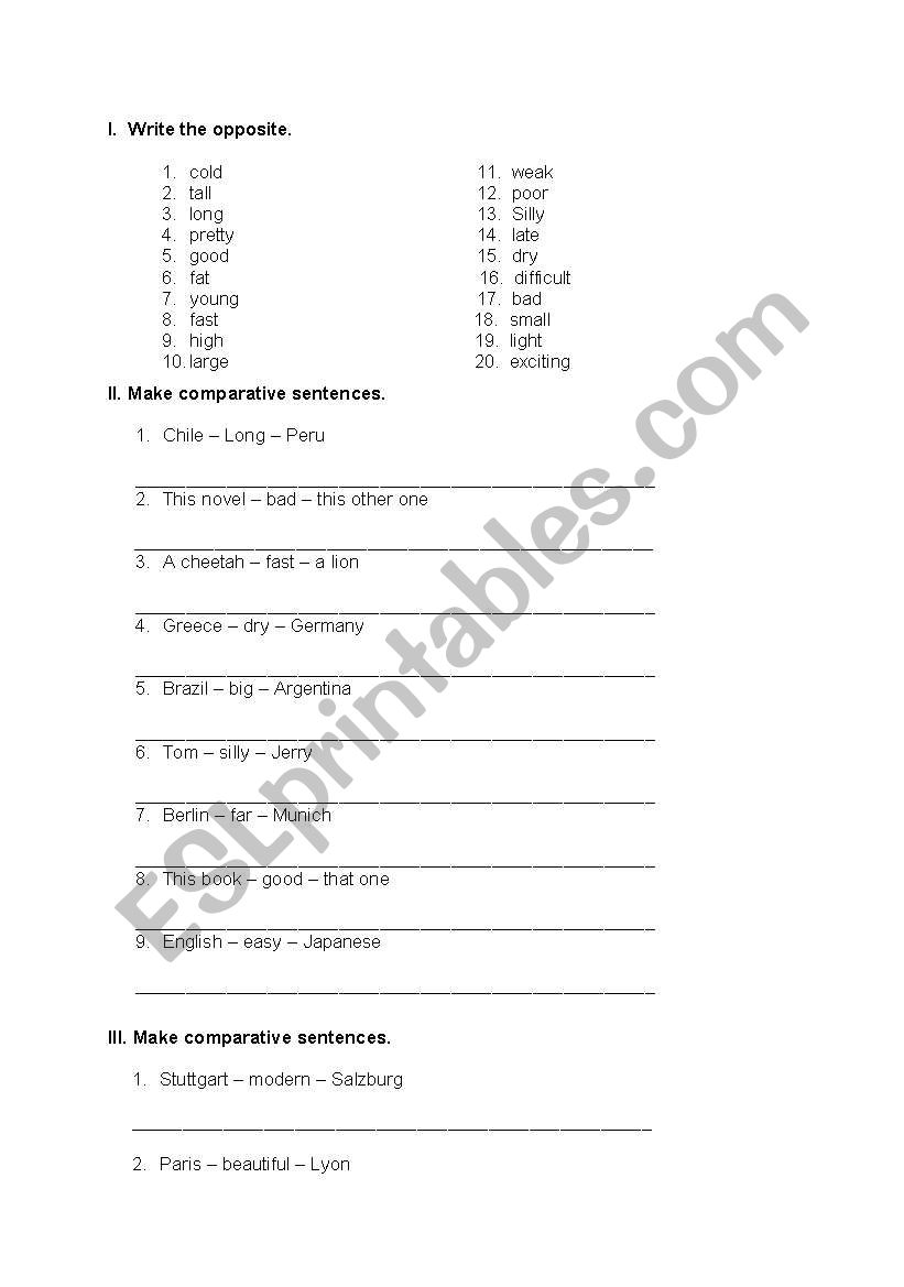 Comparatives worksheet