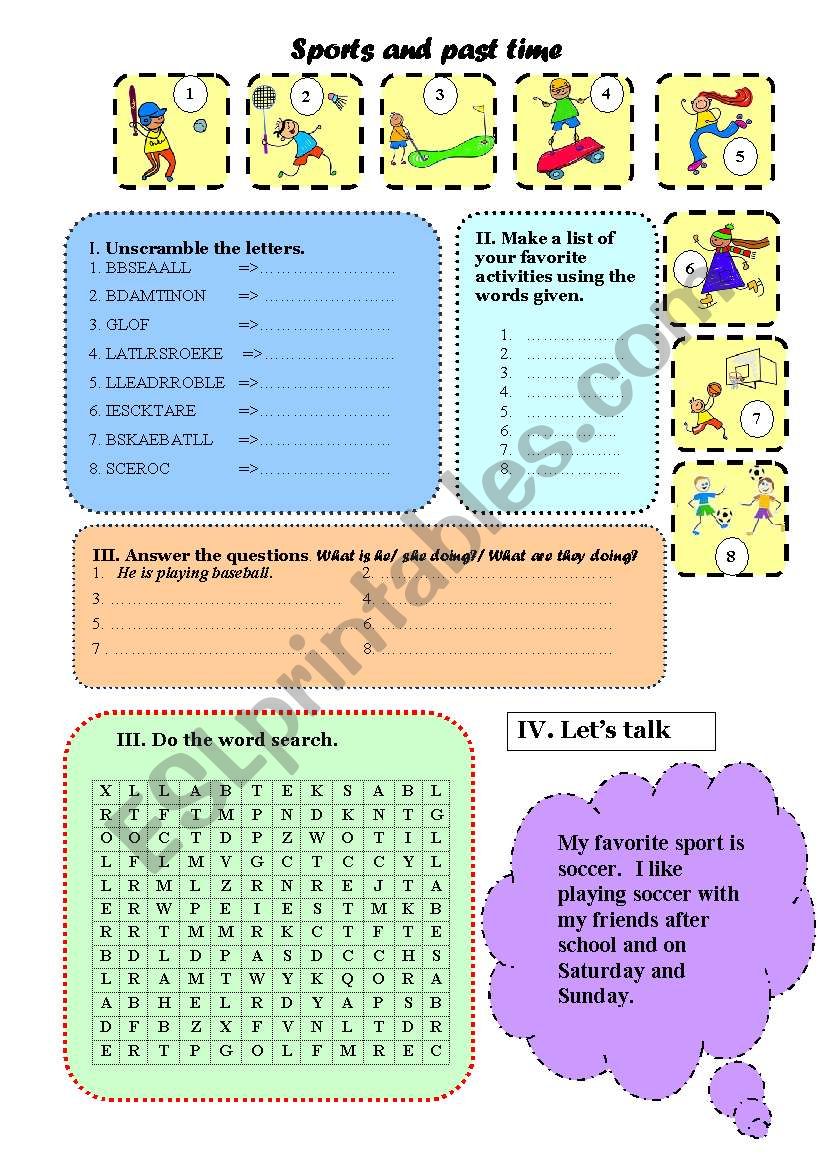 sports and pastime worksheet